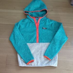 L.L. Bean Teal and Gray Fleece Pullover Hoodie Sweater Jacket Size Small